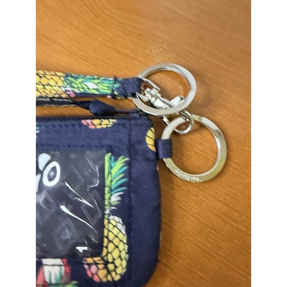 Vera Bradley Signature Lanyard And Zip ID Case Navy Toucan Party/pineapple 5x3.5